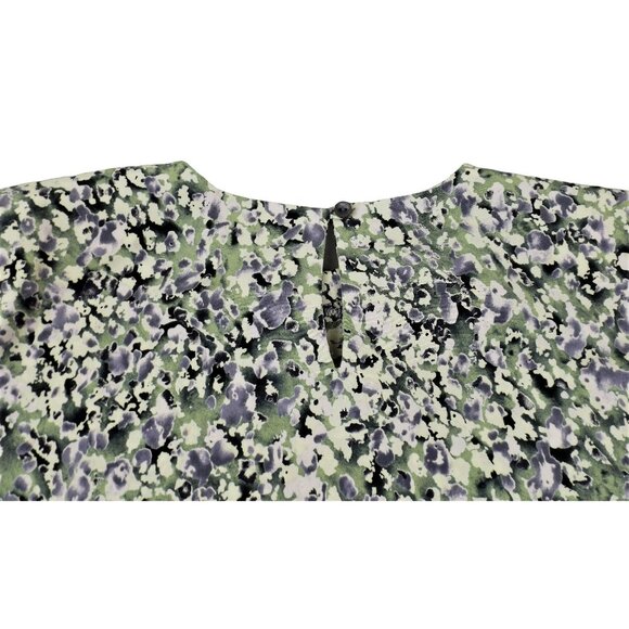 Womens Floral Blouse Black Green and Purple Top Size Large Short Sleeve  JH1037 - Picture 4 of 4